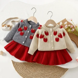 Girls Sweater Set Autumn Winter New Style Girl Knit Dress Long Sleeved Cardigan Baby Kids Clothes
