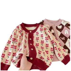 Girls Sweaters Fall Winter Children’s Knitted Boys and Girls Jacket Baby Warm Cardigan Thickened Outer Wear
