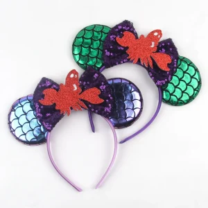 Girls Sweet Mermaid Princess Unisex Headband Cartoon Mouse Ear Hairband 30 Colors Kids Hair Accessories for Birthday Parties