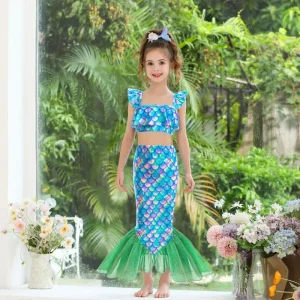 Girls Swimsuit performance swimwear three-piece set fish tail small medium large girls’ princess dress