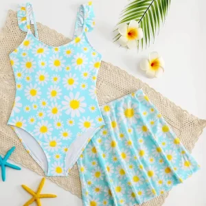 Girls Swimsuits Colorful Beach Wear 8-12 Years 2pcs/Set Children Swim Summer Water Playing Clothes Ruffle Swimwear