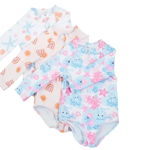 Girls Swimsuits Long Sleeve One Piece Swimwear Beach Bathing Suit Sun Protection Bathing Suits