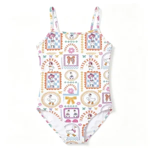 Girls Swimwear Kids Bathing Suit Ruffle Trim Cute Print Quick Dry UPF50 Custom OEM