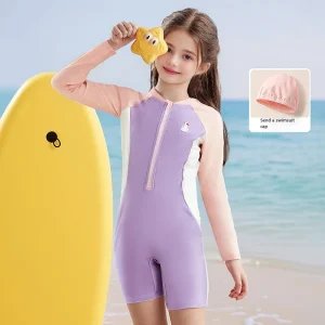 Girls Swimwear Long Sleeve One-Piece Print Suit for Toddler Baby Girls Summer Hot Spring Swimwear