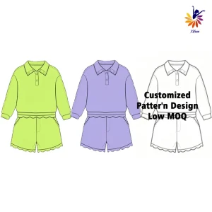 Girls Tennis Outfit Kids Gym Set Long Sleeve Polo Shorts Set for PE Class Custom Logo Low MOQ