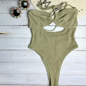 Girls Textured Stretchy Crinkle Recycled Fabric One Piece Bathing Suit