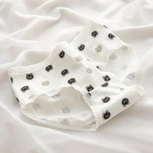 Girl’s Thong Underwear Ultra Soft Breathable Cotton Panties Kids Underwear Mid-rise Plaid Cartoon Dot Printed Simple Style