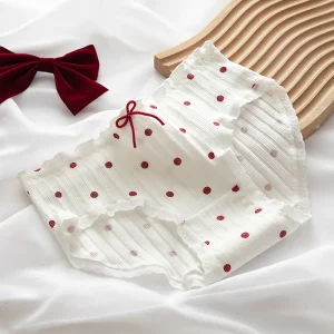 Girl’s Thong Underwear Ultra Soft Breathable Cotton Panties Kids Underwear Mid-rise Plaid Dot Printed Lovely Lolita Style