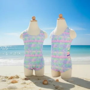 Girls Tie-Dye One Piece Swimsuit Gradient Color Bikinis Cut-Out Details Kids Swimwear for Beach Pool