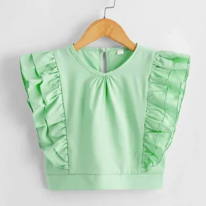 Girls Tops and T Shirt Ruffle Short Sleeve and Solid Color Girls Kid Tops