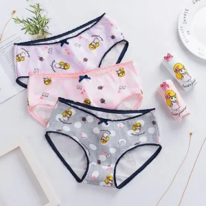 Girl’s Triangles Waist Pure Cotton Underwear Breathable Knitted Lace Sweet Printing