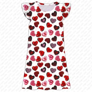 Girls Valentine Nightgown Heart Print Sleepwear