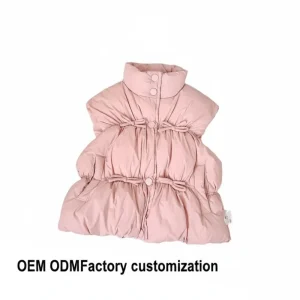Girls’ Vest Winter New Style Western Style Outerwear Thickened Cotton Padded Vest Coat Children’s Warm Top Bow Tie