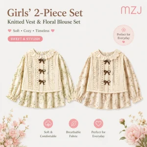 Girls Vintage 2 Piece Set Floral 100% Cotton Shirt and Crochet Lace Vest Kids Boutique Outfit Retro Children Clothing