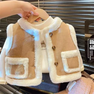 Girl’s Waistcoat Autumn and Winter New Fashion Sleeveless Vest Baby Sweet Style Coat