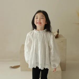 Girls White Blouse Kids Long Sleeve Shirt Spring Autumn Baby Princess Top Children Ruffle Blouse