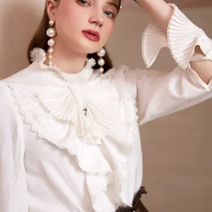 Girls White Blouse Top Long Sleeve Shirt Womens Office Blouse
