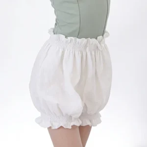 Girls White Dance Practice Shorts Lace Bubble Style Elastic Waist Three Quarter Length for Kids Summer Wear