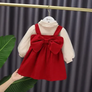 Girls Winter Clothes Set Long Sleeve T Shirt Skirt 2Pcs Clothing Suit Bow Baby Outfits for Kids Girls Basic Clothes Thick Dress
