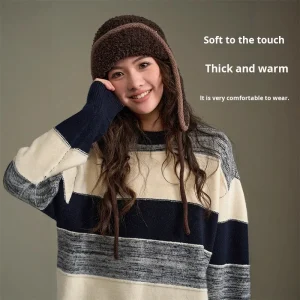 Girls’ Woolen Sweater Vintage Style Teenagers Winter Junior High School Students Neck Thickened Base Shirt