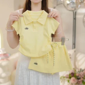 Girl’s Yellow Pink Gray Short Set Summer Toddler Girls Polo Shirt +Skirt 2 Pcs Sport Set