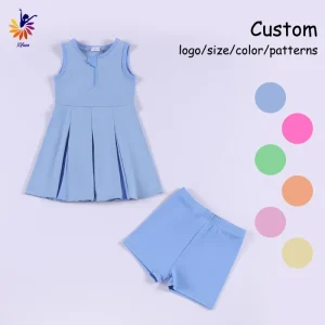 Girls Yoga Dress Sleeveless with Built in Shorts Pleated Skirt Half Zipper Yoga Fabric Active Wear Low MOQ