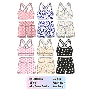 Girls Yoga Set Summer Girls Fitness Dress Loose Shorts Kids Workout Outfit Girls Clothing Sets Printed Girl Clothes