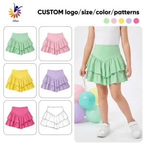 Girls Yoga Skirt Tiered Ruffle Tennis Skort High Waist Nylon Spandex Built in Shorts Custom Logo OEM