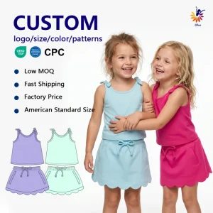 Girls Yoga Tank Top and Skirt Set Kids Summer Solid Outfit Active Wear with Built in Shorts for School Gym Custom Logo