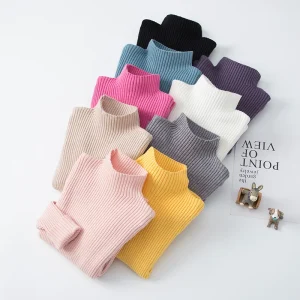 Girls and Boys Turtle Neck Basic Bottom Knitted Pullover Long Sleeve Sweater for Kids