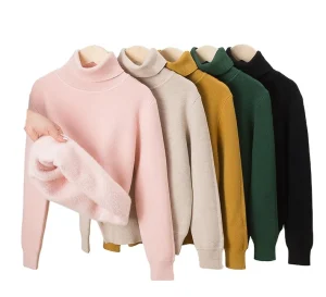 Girls and Boys Turtle Neck Sweater Winter Unisex Kids Winter Warm Thick Knitwear High Collar Bottoming Knit Jumper