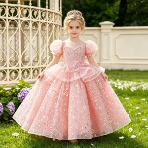 Girls dress flower girl wedding birthday party mesh children’s princess dress children’s clothing spot