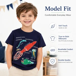 Glow in the Dark Kids T Shirt Boys Cotton Short Sleeve Tee Luminous Deep Sea Creatures