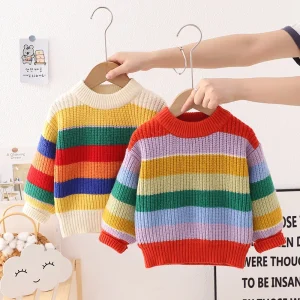 Good Quality 100% Cotton Pullover Girls Chunky Knitted Iridescence Long Sleeves Casual Autumn Winter Sweaters for Newborn Infant