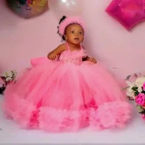 Gorgeous Ruffled Flower Girl Dress Customized Lace Princess Style Baby Girl Birthday Party Beauty Pageant Dress