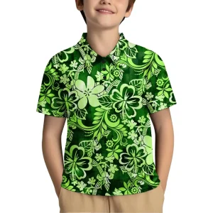 Green Kids School Polo Boys and Toddlers Samoa Short Sleeve Polo Shirts Classic Boys’ Polynesian Hawaiian Tribal Polo Shirt