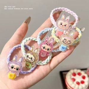 H0001 Cute Cartoon Bunny Kids Hair Ties Nylon Elastic Bands Plastic Character Hair Accessories for Girls Children’s Hot Selling