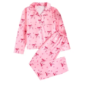 HIPPO KIDS Breathable Girls Long Sleeves Buttons up Pajamas Set Pants Sleepwear for Kids