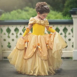 Halloween Carnival Outfit Girl Belle Dress up Sleeveless Floral Princess Costume Kids Christmas Beauty and Beast Princess Dress