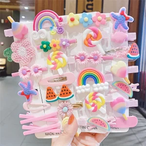 Handmade 14pcs Cute Cartoon Flower Fruit Rainbow Hair Clip Set for Girls Kid Hairpins Barrette Children Accessories