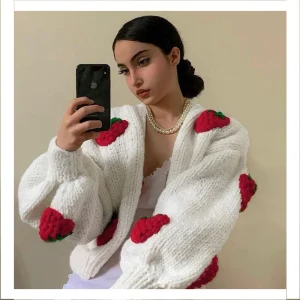 Handmade Ladies Cable Knit Cardigan Embroidered Winter Sweater for Girls with Front Logo New Crop Design