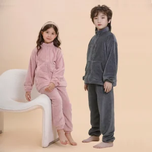 Heavyweight Flannel Long Sleeve Thermal Pajamas Set for Kids Autumn Sleepwear for Boys Girls Aged 3-14 Soft Home Outdoor