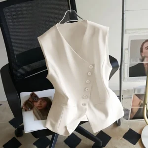 High End Double Breasted Spring Autumn New Style Vintage Slim Waist Outerwear Vest Waistcoat