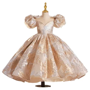 High End Luxury Princess Dress for Girls Summer Crochet Technique Light Colored Flowers Bow for Weddings Birthdays for Children