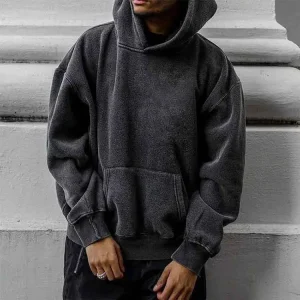 High Quality 500 Gsm Thick Hoodi Cotton Boys Men Essenti Hoodies&Sweatshirts Vintage Stone Acid Wash Sun Faded Hoodie