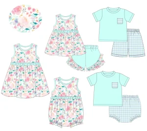 High Quality Baby Girl Boys Sibling Summer Sets Toddler Girl Flower Dress Ruffle Shorts Match Boy Top Shorts Clothing Sets