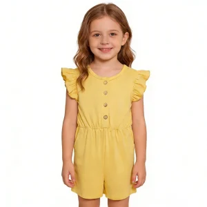 High Quality Bamboo Spandex Baby Girls Romper Onesie Toddler Flutter Sleeve Casual Solid Bodysuit Pajama Clothes Child Jumpsuit