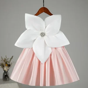 High Quality Beautiful Formal Girls Party Clothes Sleeveless Flower Girls Gown Floor Length Big 3D Flower Full Dress