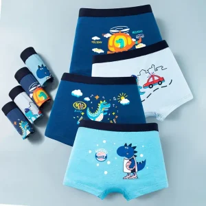 High Quality Cartoon Print Children Panties 4 Set Soft Cotton Comfortable 2-11 Years Kids Boys Underwear