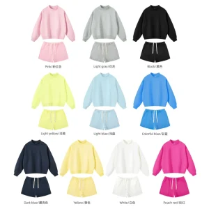 High Quality Half High Collar Hot Girl Sweatshirt and Shorts Set American Style Fleece Sweatshirt Women’s Two Piece Set